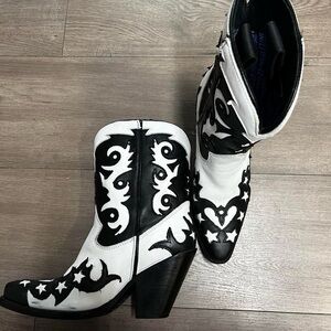 Black and White Western Ankle Boots